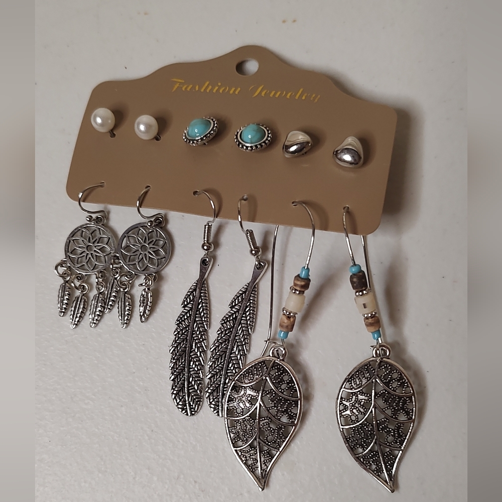 6 Pair Boho Dangle and Stud Earrings